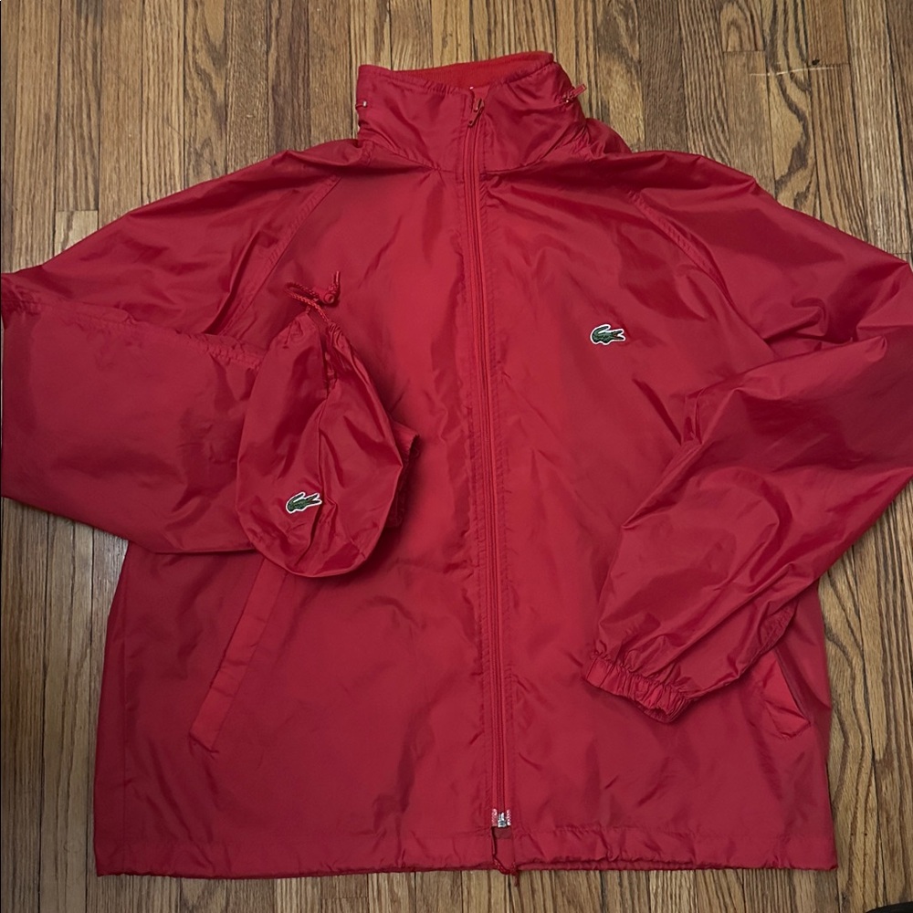 Lacoste Cherry Red Windbreaker with Logo and Bag